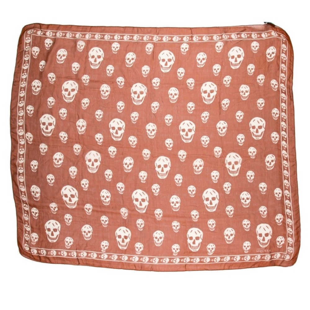 Alexander McQueen Silk Skull Print Scarf Brown & White